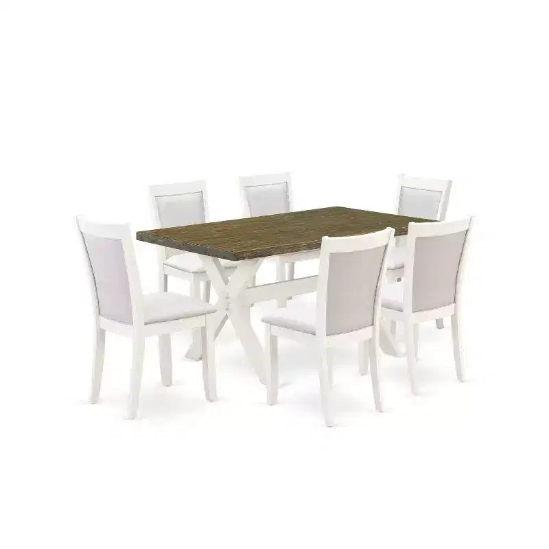 HomeStock 7-Piece Wire Brushed Linen White Finish Solid Wood Top Dining Table with 6-Chairs