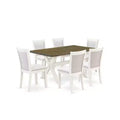HomeStock 7-Piece Wire Brushed Linen White Finish Solid Wood Top Dining Table with 6-Chairs