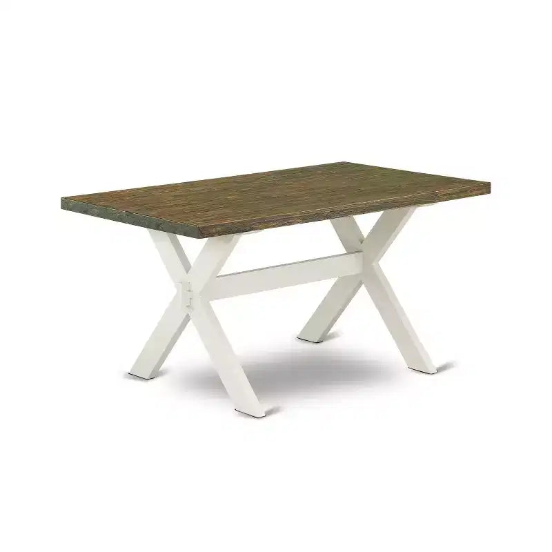 HomeStock 7-Piece Wire Brushed Linen White Finish Solid Wood Top Dining Table with 6-Chairs