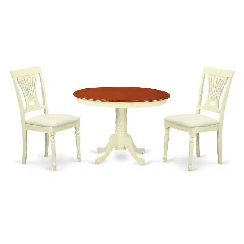 HomeStock 3-Piece Buttermilk and Cherry Finish Solid Wood Top Dining Table with 2 Chairs