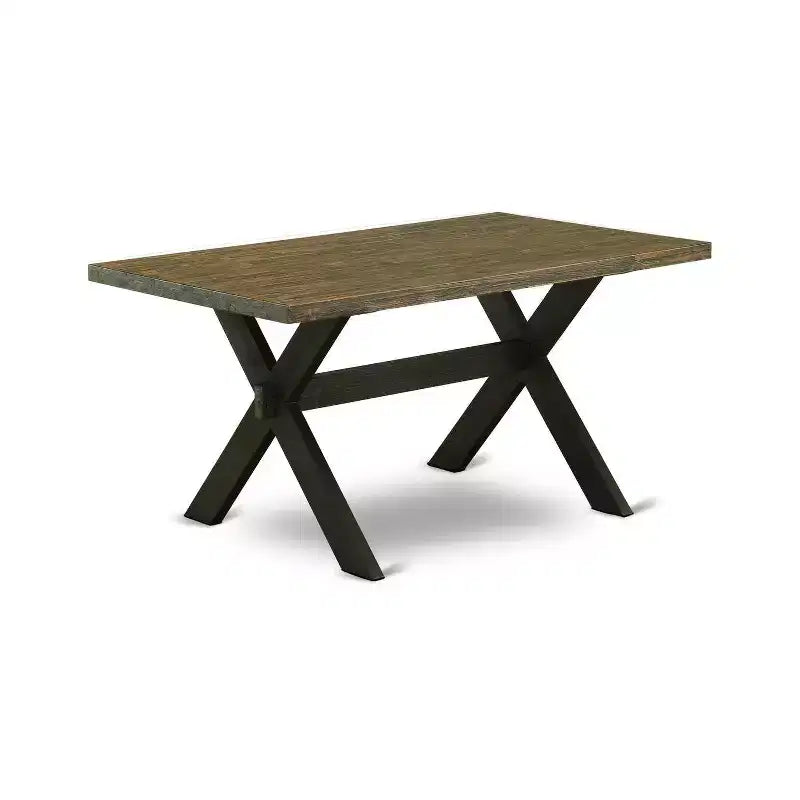 HomeStock 5-Piece Rectangle Distressed Jacobean Finish Solid Wood Top Dining Table with 4 Parson Chair