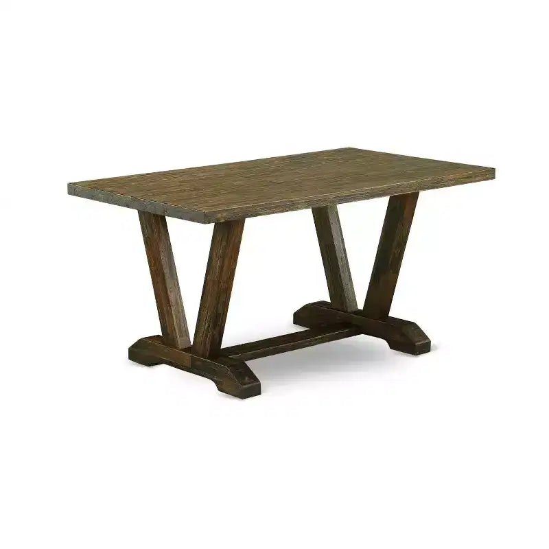 HomeStock 5-Piece Distressed Jacobean Finish Solid Wood Top Dining Table with 4 Upholstered Chairs
