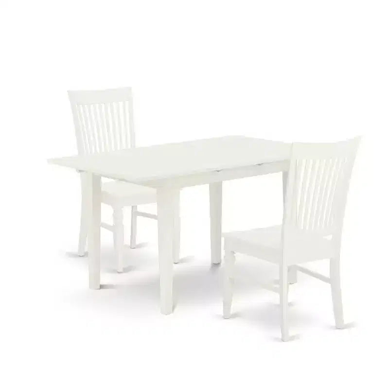 Modern 3-Piece Kitchen Table Set with 2 Chairs - Linen White Dinette Table & Chairs