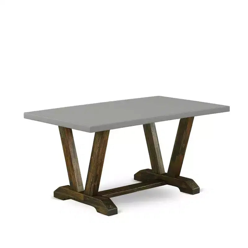 HomeStock 6-Piece Rectangle Distressed Jacobean Finish Solid Wood Top Dining Table with 1-Bench, 4-Chairs