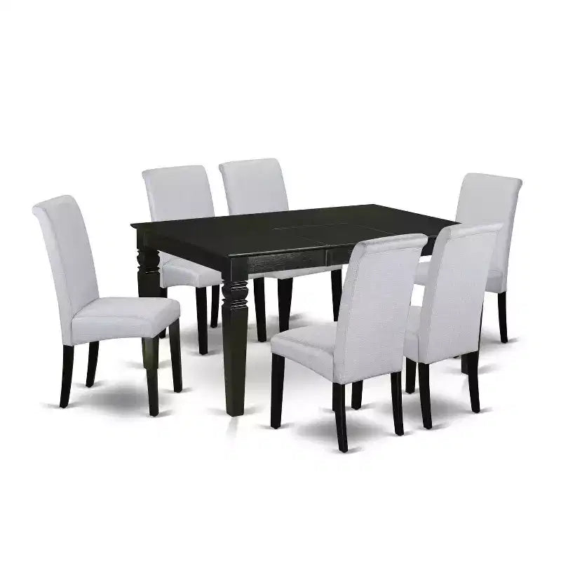 HomeStock 7-Piece Black Finish Solid Wood Top Dining Table with 6 Parson-Chairs