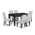 HomeStock 7-Piece Black Finish Solid Wood Top Dining Table with 6 Parson-Chairs