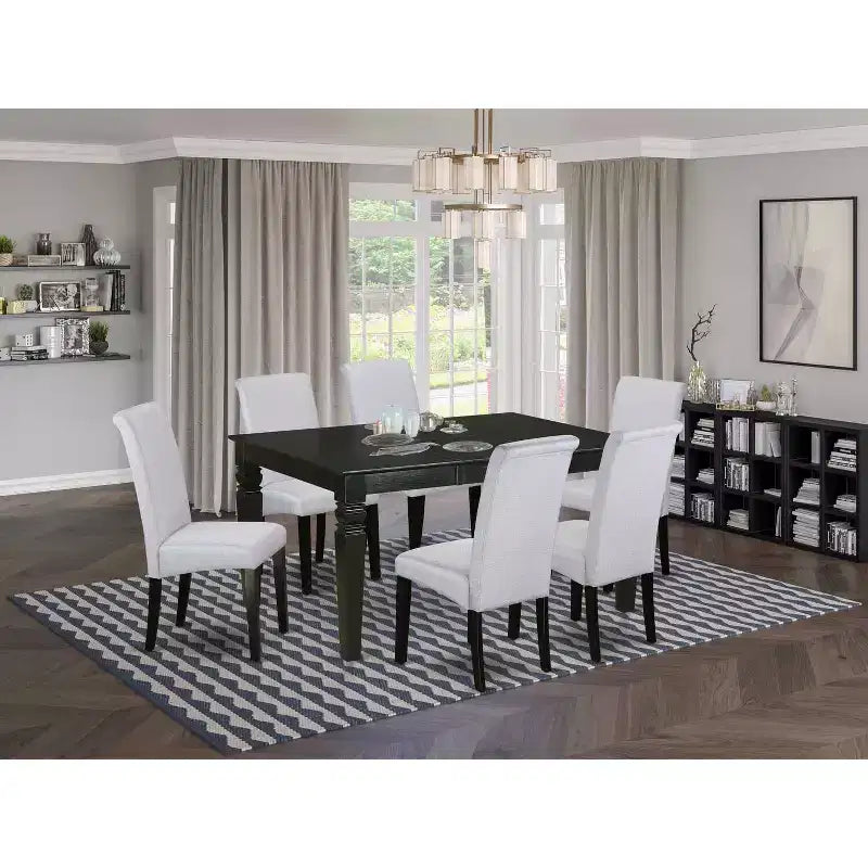 HomeStock 7-Piece Black Finish Solid Wood Top Dining Table with 6 Parson-Chairs