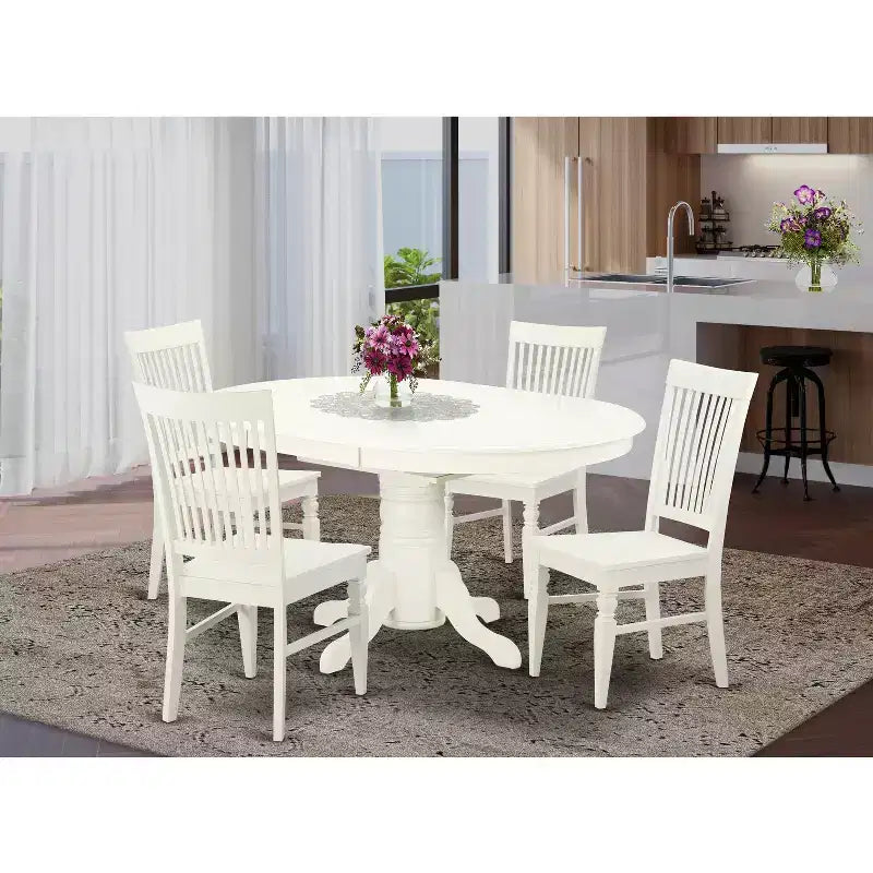 HomeStock 5-Piece Linen White Finish Solid Wood Top Dining table with 4 Chairs