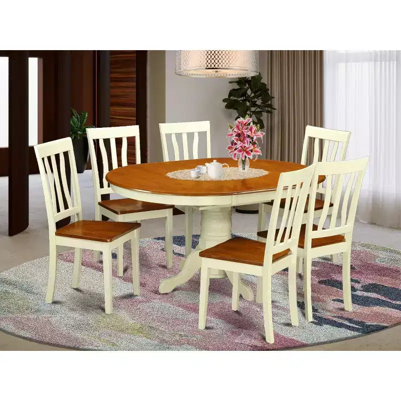 Dinette Table Set with 6 Chairs - Cottage Style Dining Room Table & Seat Set