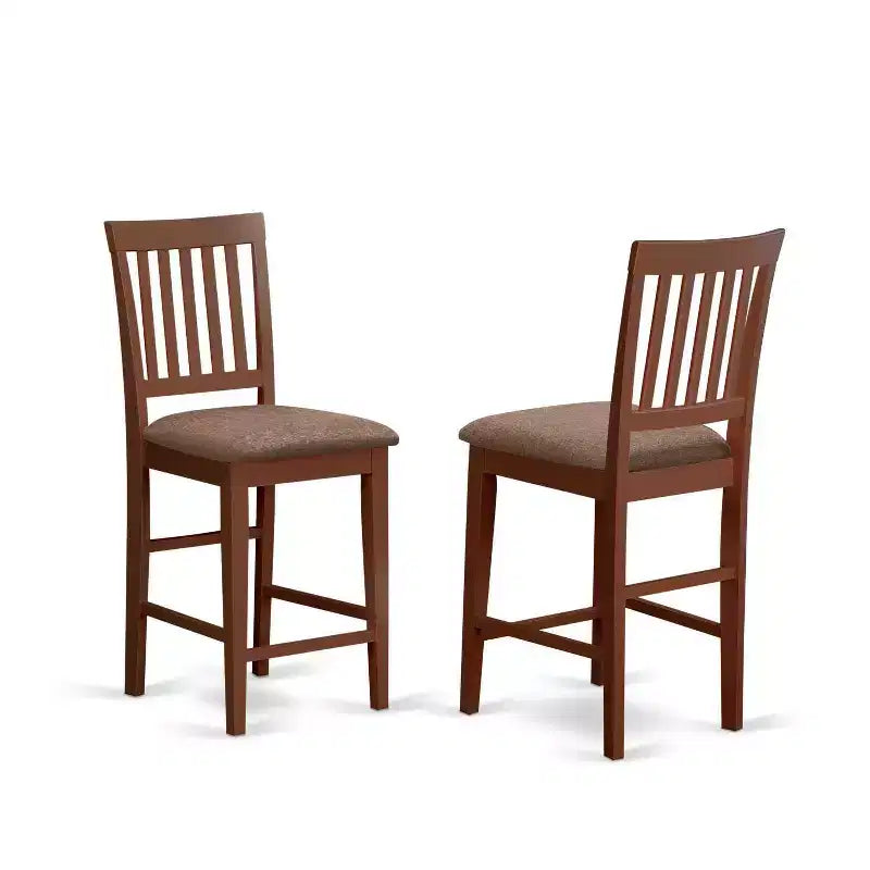 Counter Height Dining Set - 5 Piece Boho Kitchen Table & Chairs - Round Wood Pedestal Table