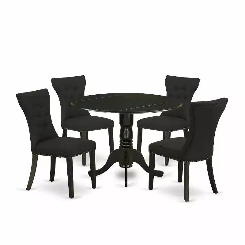 HomeStock 5-Piece Round Black Finish Solid Wood Top Dining Table with 4 Parson Chair