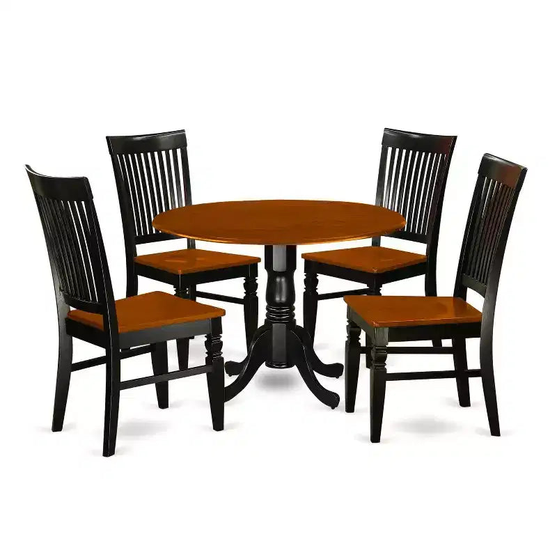 Kitchen Table Set 5 Piece - Round Dining Table & Chairs - Rustic Design - Black Cherry Finish - 42 Inch