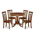 HomeStock 5-Piece Round Mahogany Finish Solid Wood Top Dining table with 4-Chairs