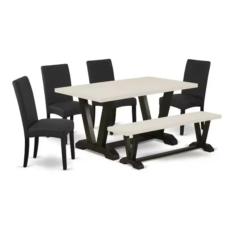 6-Piece Natural Oak Finish Solid Wood Top dining Table with 1-Bench and 4-Chairs with