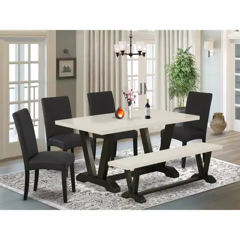 6-Piece Natural Oak Finish Solid Wood Top dining Table with 1-Bench and 4-Chairs with
