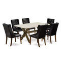 HomeStock 7-Piece Distressed Jacobean Finish Solid Wood Top Dining Table with 6 Parson-Chairs