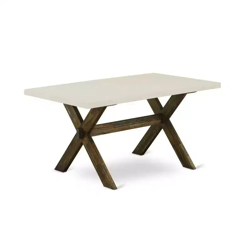 HomeStock 7-Piece Distressed Jacobean Finish Solid Wood Top Dining Table with 6 Parson-Chairs