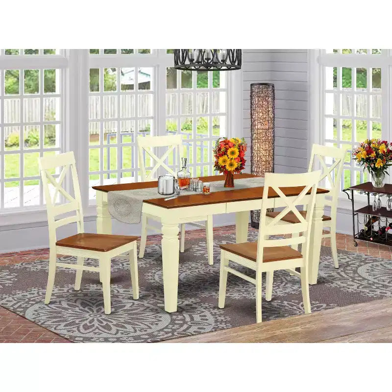 HomeStock 5-Piece Buttermilk and Cherry Finish Solid Wood Top Dining table with 4 Chairs