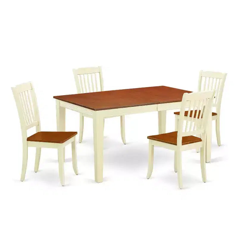 Art Nouveau Dining Set 54x66 Inch Table w/ Leaf & 4 Chairs - Rectangular Kitchen Table Set