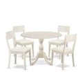 HomeStock 5-Piece Linen White Finish Solid Wood Top Dining table with 4-Chairs with Drop Leaf Lattice Back