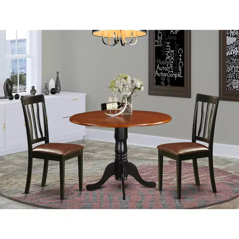 Kitchen Dining Set - Round Table with 2 Wood Chairs - Modern Dining Room Furniture