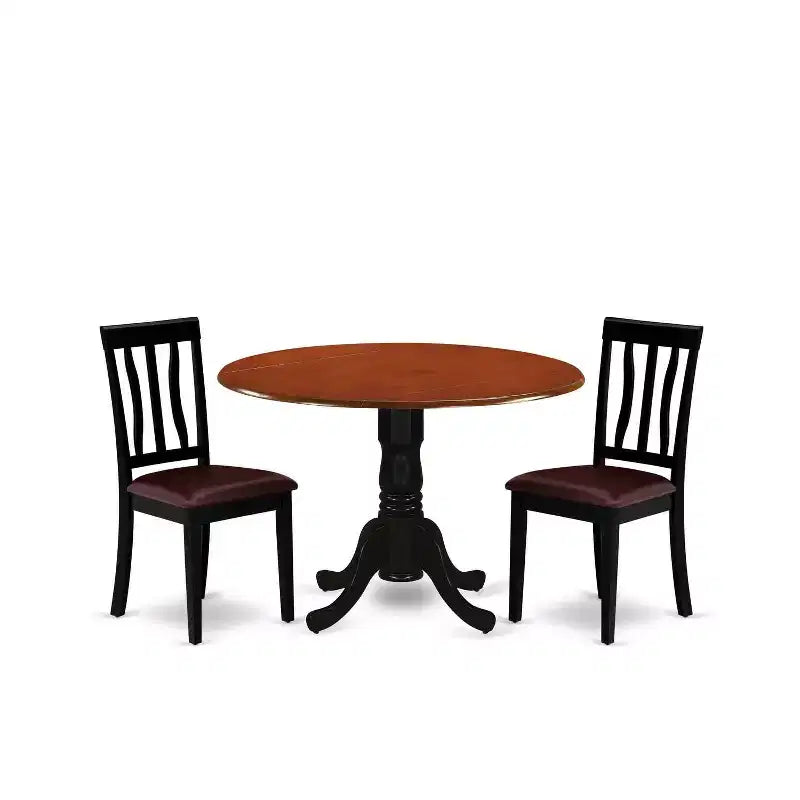 Kitchen Dining Set - Round Table with 2 Wood Chairs - Modern Dining Room Furniture