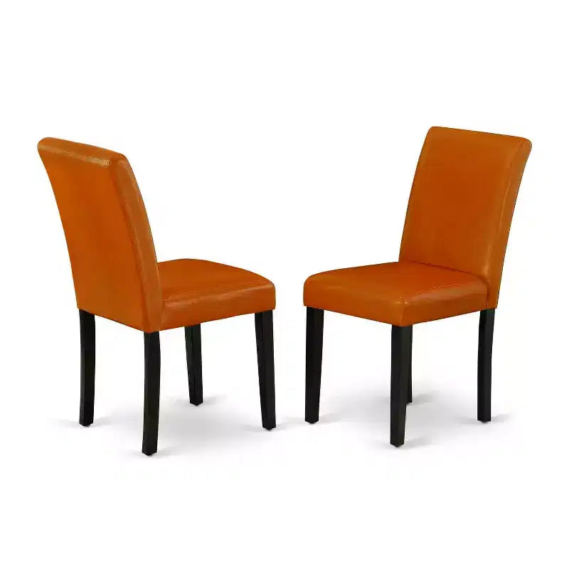 Coastal Dining Set 3Pc Round Table & 2 Chairs - 42 Table - PU Leather - Black Legs - HomeStock