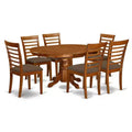 7-Piece Oval Saddle Brown Finish Solid Wood Top Dining Table with 6-Chairs with