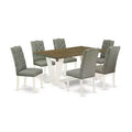 7-Piece Natural Oak Finish Solid Wood Top Dining Table with 6 Chairs with
