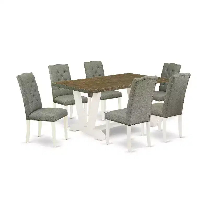 7-Piece Natural Oak Finish Solid Wood Top Dining Table with 6 Chairs with