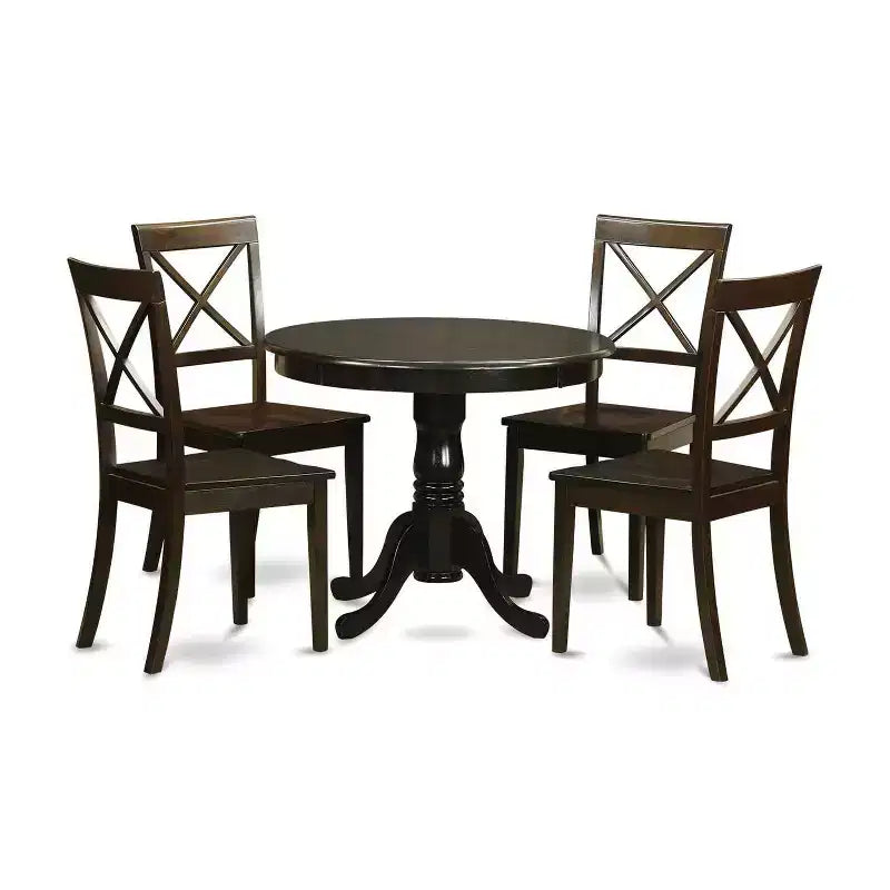 Kitchen Table Set for 4 - 42 Inch Round Dining Table with 4 Chairs - Classic Charm Dinette Set