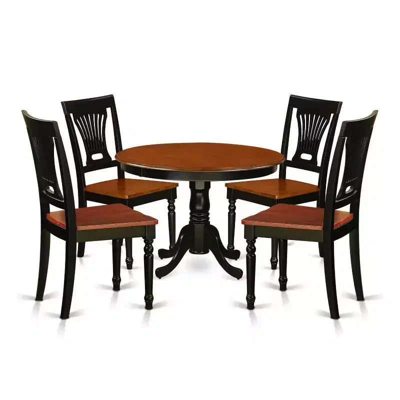Round Kitchen Table Set for 4 - 42 Inch Dining Table with 4 Chairs - Black & Cherry Finish