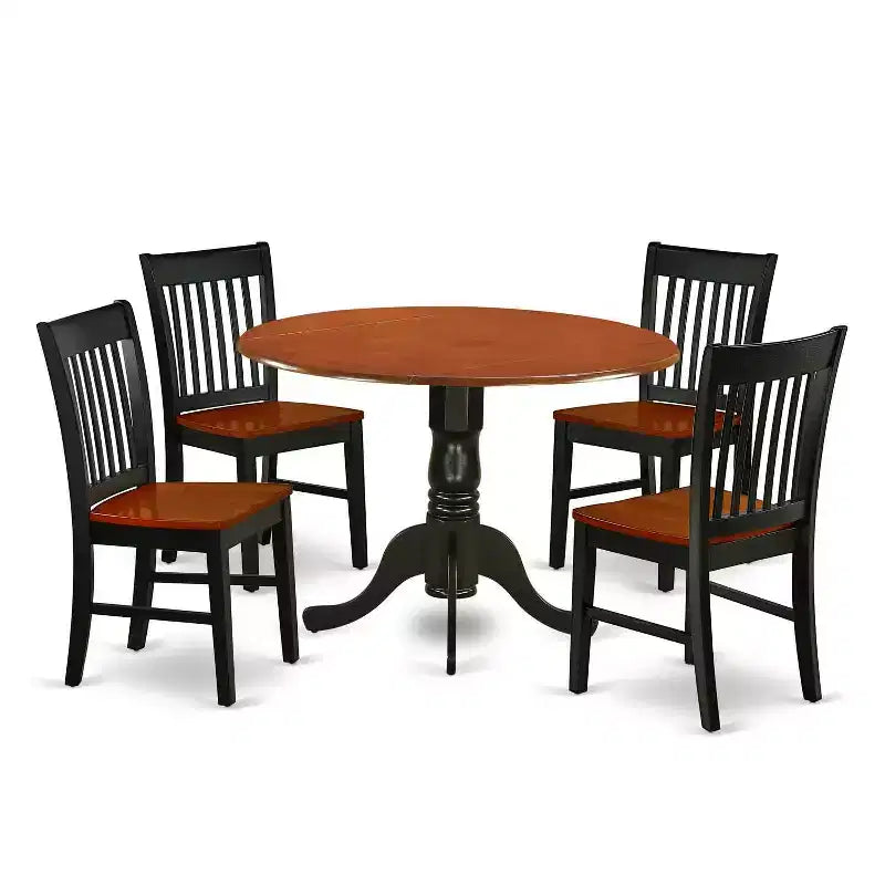 Art Nouveau Dining Set - 5 Piece Kitchen Table & Chairs - 42 Round Table, Black Cherry Finish