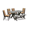 HomeStock 6-Piece Natural Oak Finish Solid Wood Top dining Table with 1-Bench and 4-Chairs