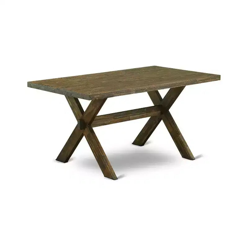 HomeStock 5-Pc Rectangle Distressed Jacobean Finish Solid Wood Top Dining Table with 4-Upholstered Chairs