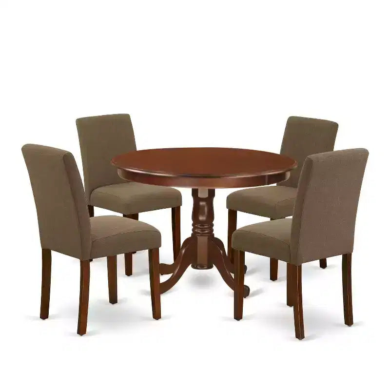 Round Dinette Set 5 Piece - Kitchen Table & Chairs - Modern Dining Set - Coffee Linen Fabric - Elegant Design