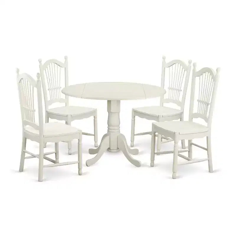 HomeStock 5-Piece Round Buttermilk and Cherry Finish Solid Wood Top Dining table with 4 Chairs