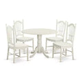 HomeStock 5-Piece Round Buttermilk and Cherry Finish Solid Wood Top Dining table with 4 Chairs