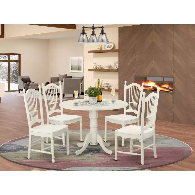 HomeStock 5-Piece Round Buttermilk and Cherry Finish Solid Wood Top Dining table with 4 Chairs