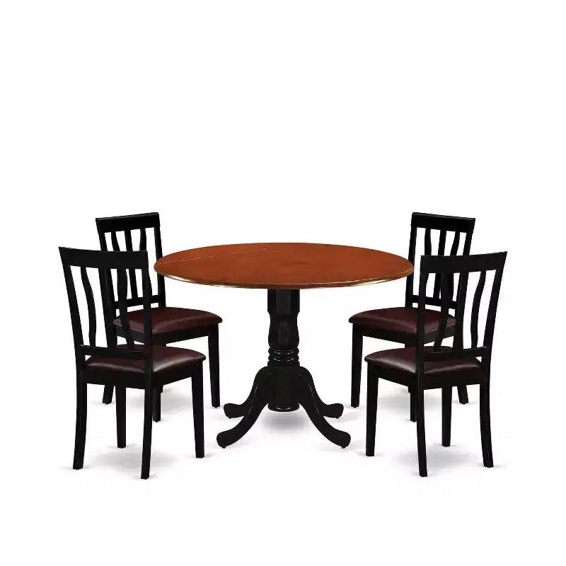 HomeStock 5-Piece Round Black and Cherry Finish Solid Wood Top Dining table with 4 Chairs