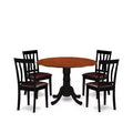 HomeStock 5-Piece Round Black and Cherry Finish Solid Wood Top Dining table with 4 Chairs