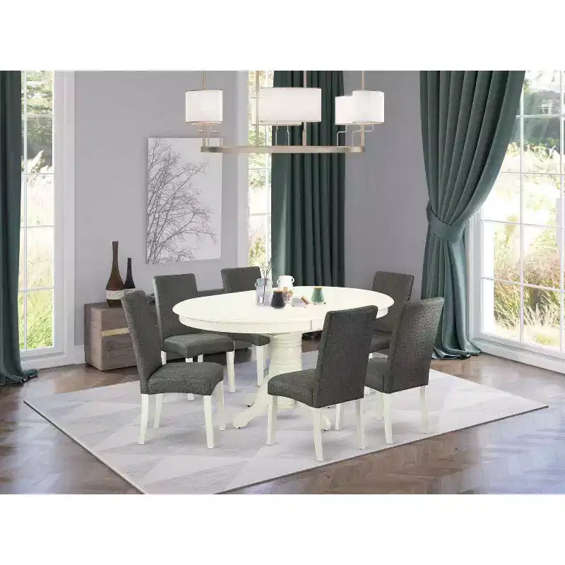 Dinette Set 7Pc Oval Table w/ Leaf & 6 Chairs - Cottage Style Kitchen Table Set
