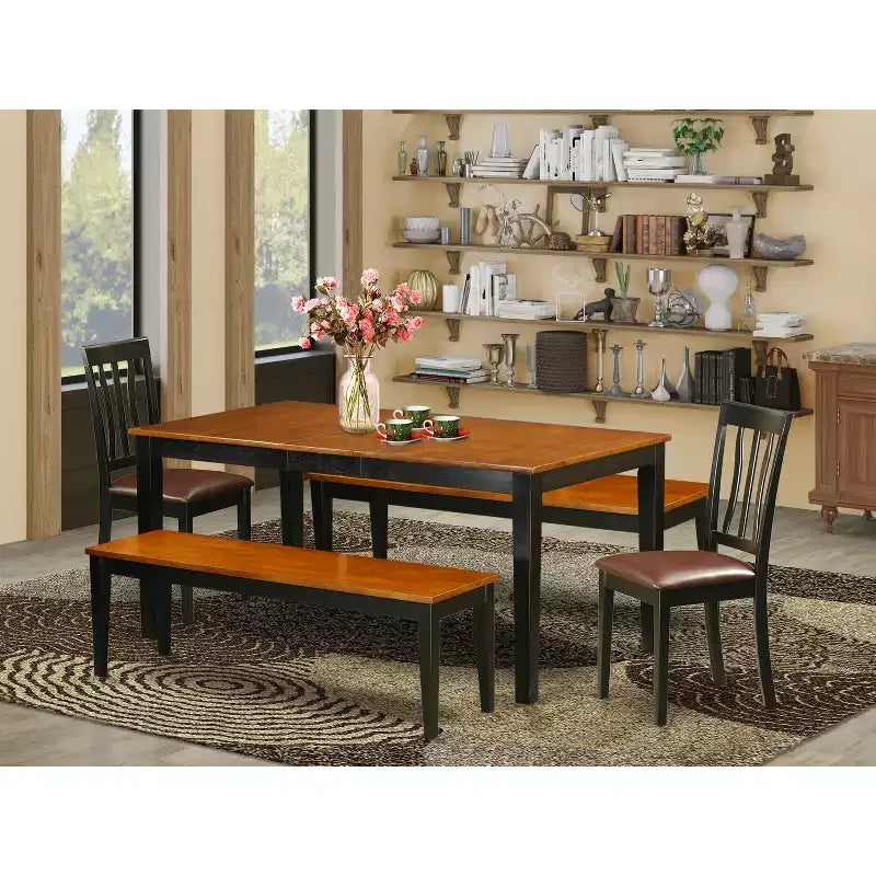 Dining Room Set 5 Piece - Kitchen Table with Chairs & Bench - Renaissance Revival Style
