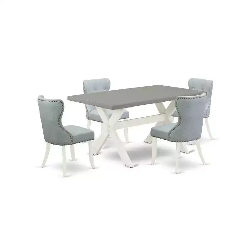 HomeStock 5-Piece Natural Oak Finish Solid Wood Top Dining Table with 4-Parson Chair