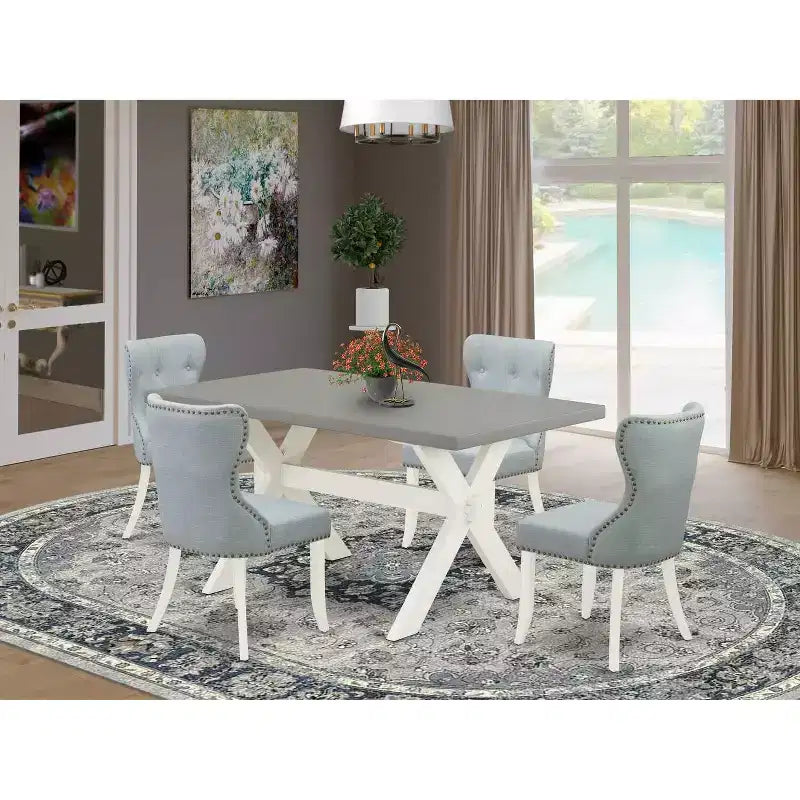 HomeStock 5-Piece Natural Oak Finish Solid Wood Top Dining Table with 4-Parson Chair