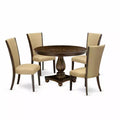 HomeStock 5-Piece Distressed Jacobean Finish Solid Wood Top Dining Table with 4 Parson Chair