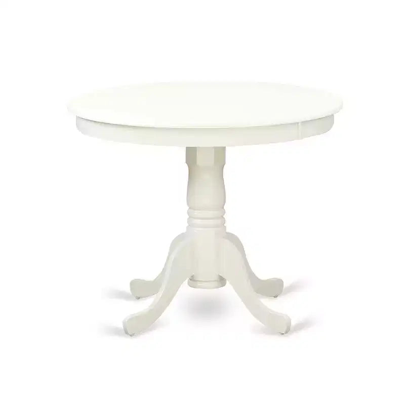 HomeStock 5-Piece Round Linen White Finish Solid Wood Top Dining Table with 4 Parson Chair