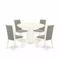 HomeStock 5-Piece Round Buttermilk and Cherry Finish Solid Wood Top Dining Table with 4 Parson Chair