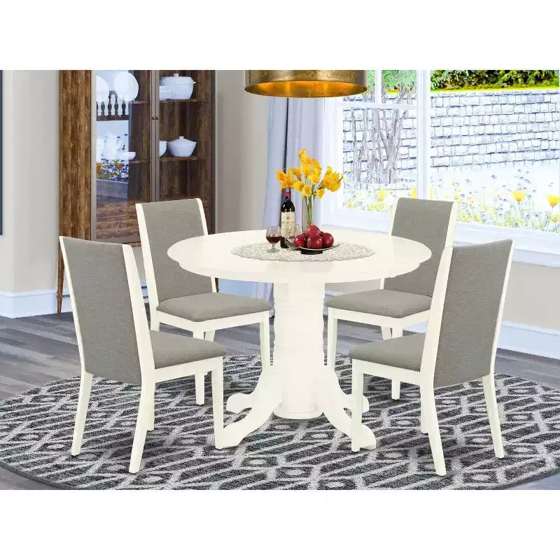 HomeStock 5-Piece Round Buttermilk and Cherry Finish Solid Wood Top Dining Table with 4 Parson Chair
