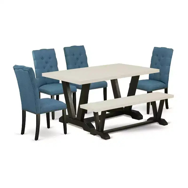 6-Piece Rectangle Natural Oak Finish Solid Wood Top Dining Table with 1-Bench, 4-Chairs with